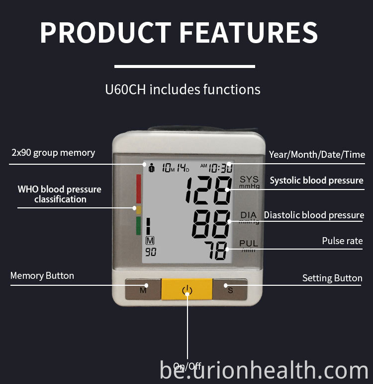 Манітор ціску Аўтаматычнае наручныя крыві Automatic Wrist Blood Pressure Monitor